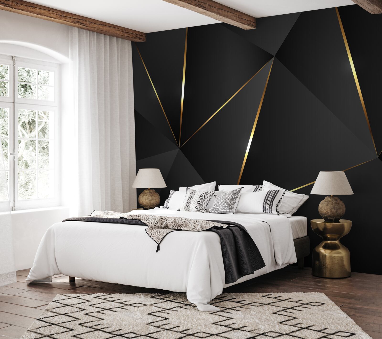 Fototapeta trojrozmerné postavy v odtieňoch čiernej a zlatej