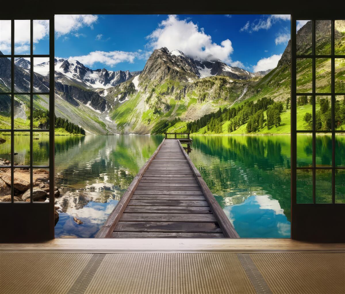 Fototapeta krajina hôr otvárajúca sa z okna