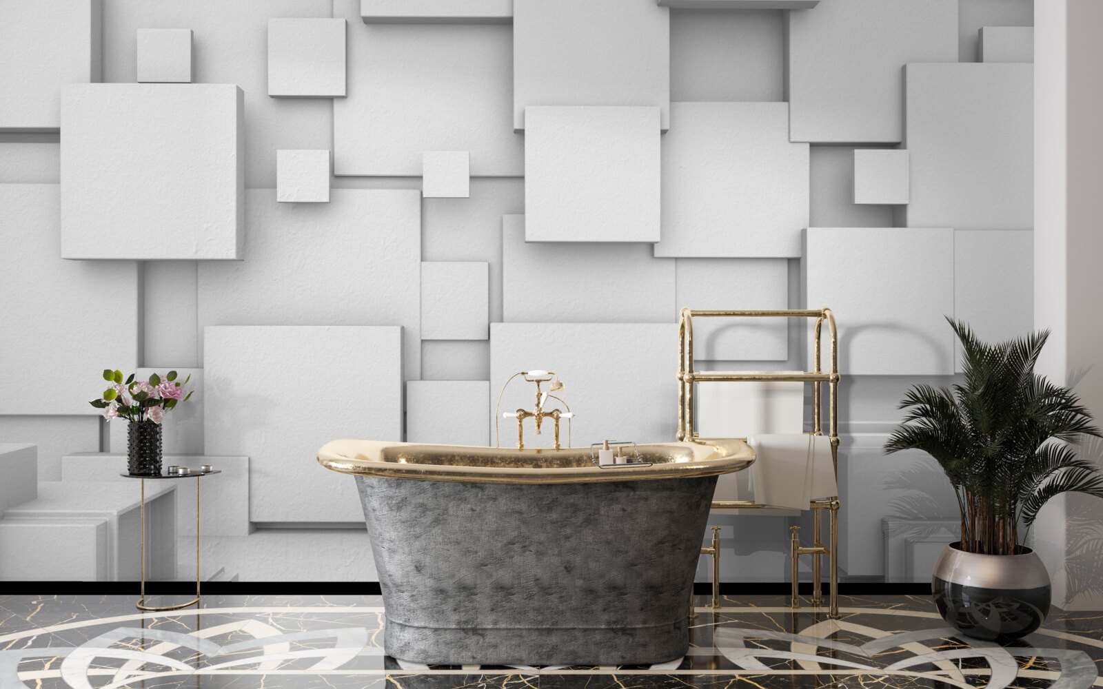 Fototapeta objemové biele štvorce