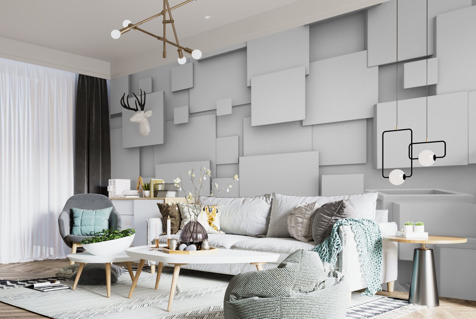 Fototapeta objemové biele štvorce