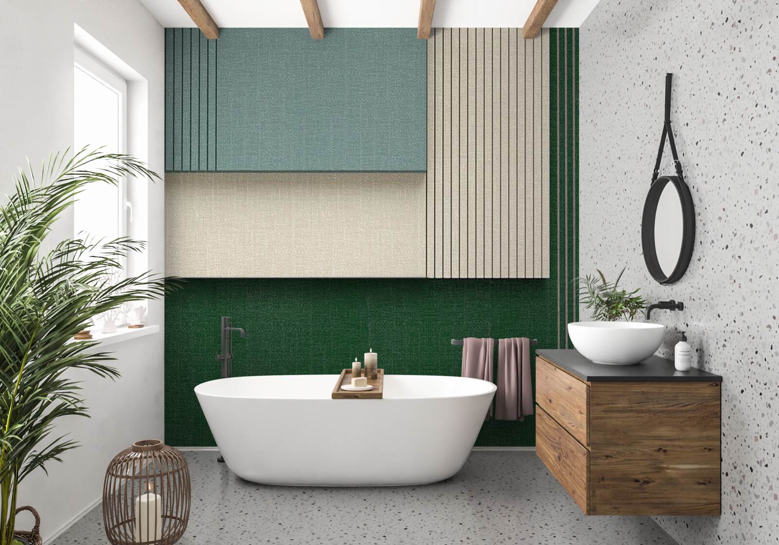 Fototapeta štvorčeky v modrej, béžovej a zelenej farbe