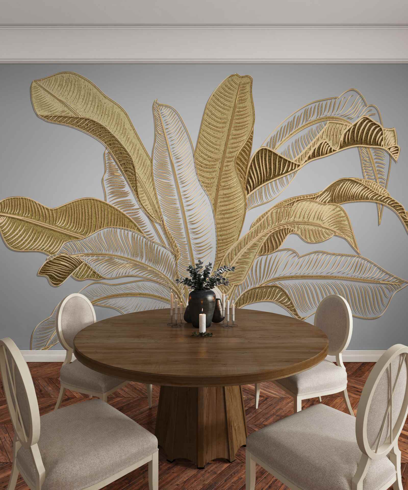 Fototapeta listy s nezvyčajným zlatým a bielym odtieňom