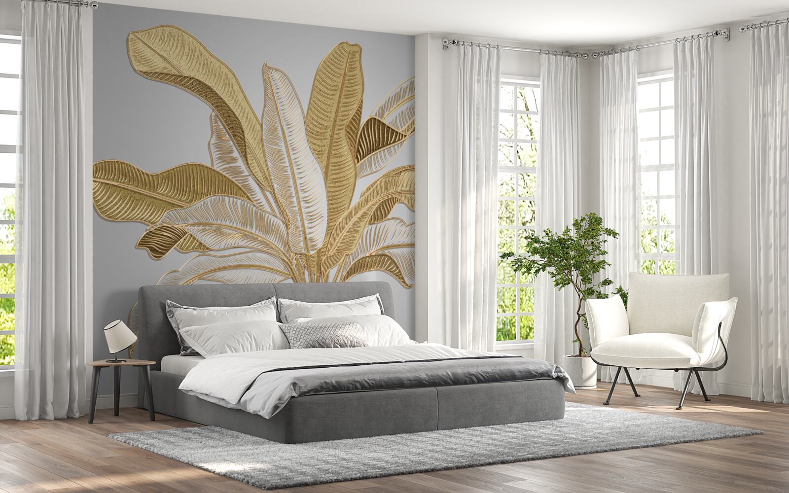 Fototapeta listy s nezvyčajným zlatým a bielym odtieňom