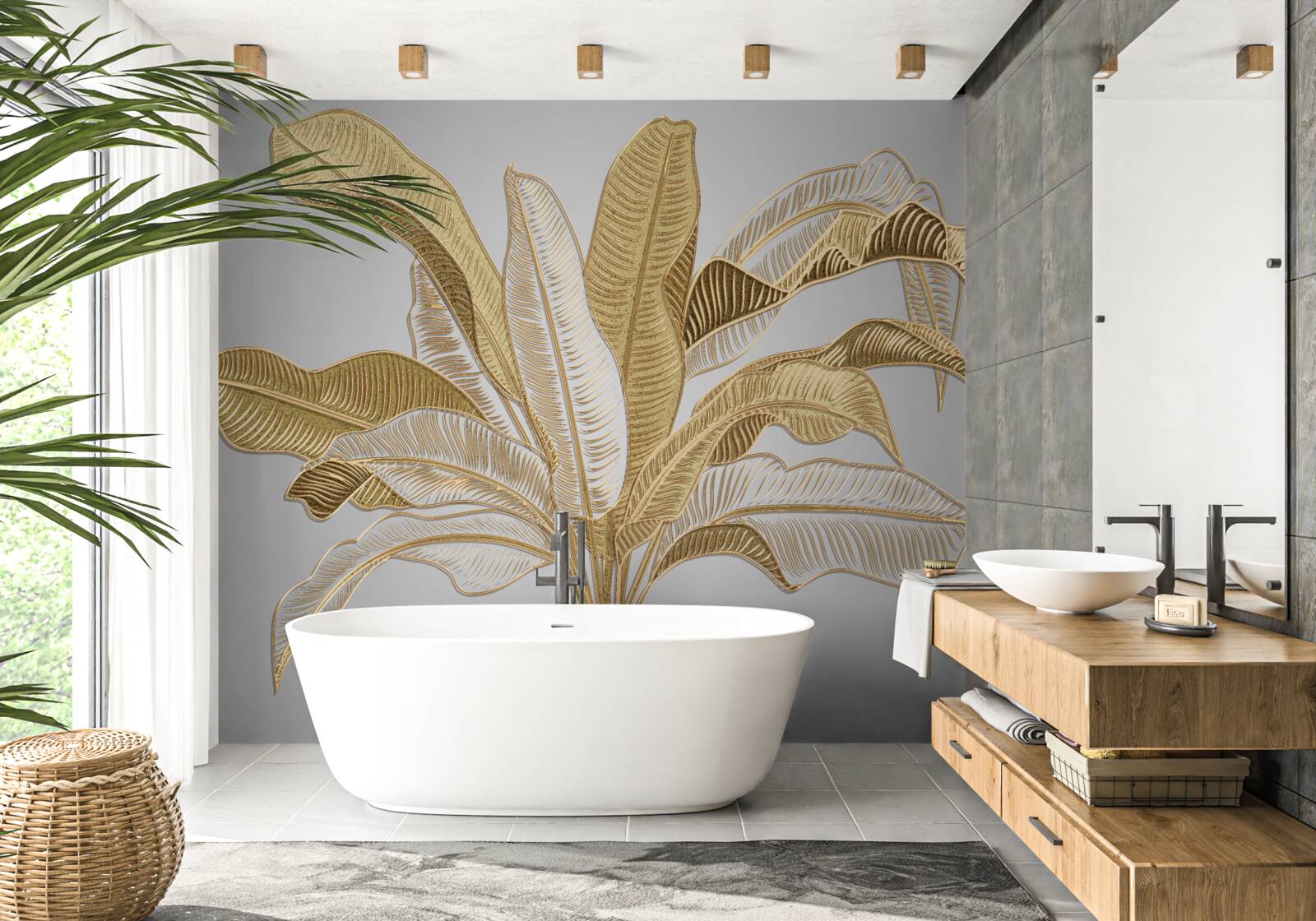 Fototapeta listy s nezvyčajným zlatým a bielym odtieňom