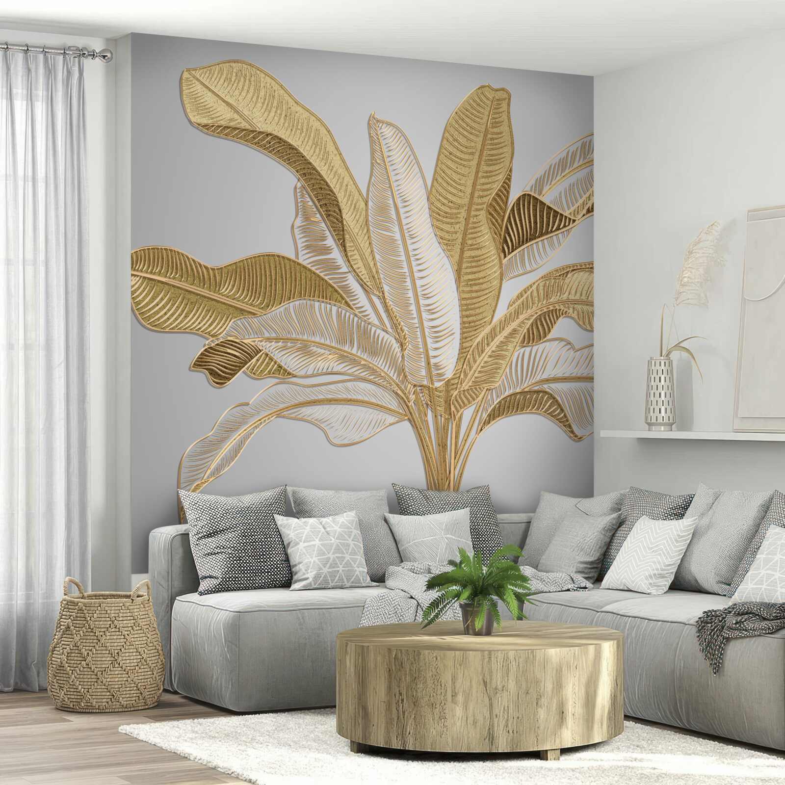 Fototapeta listy s nezvyčajným zlatým a bielym odtieňom