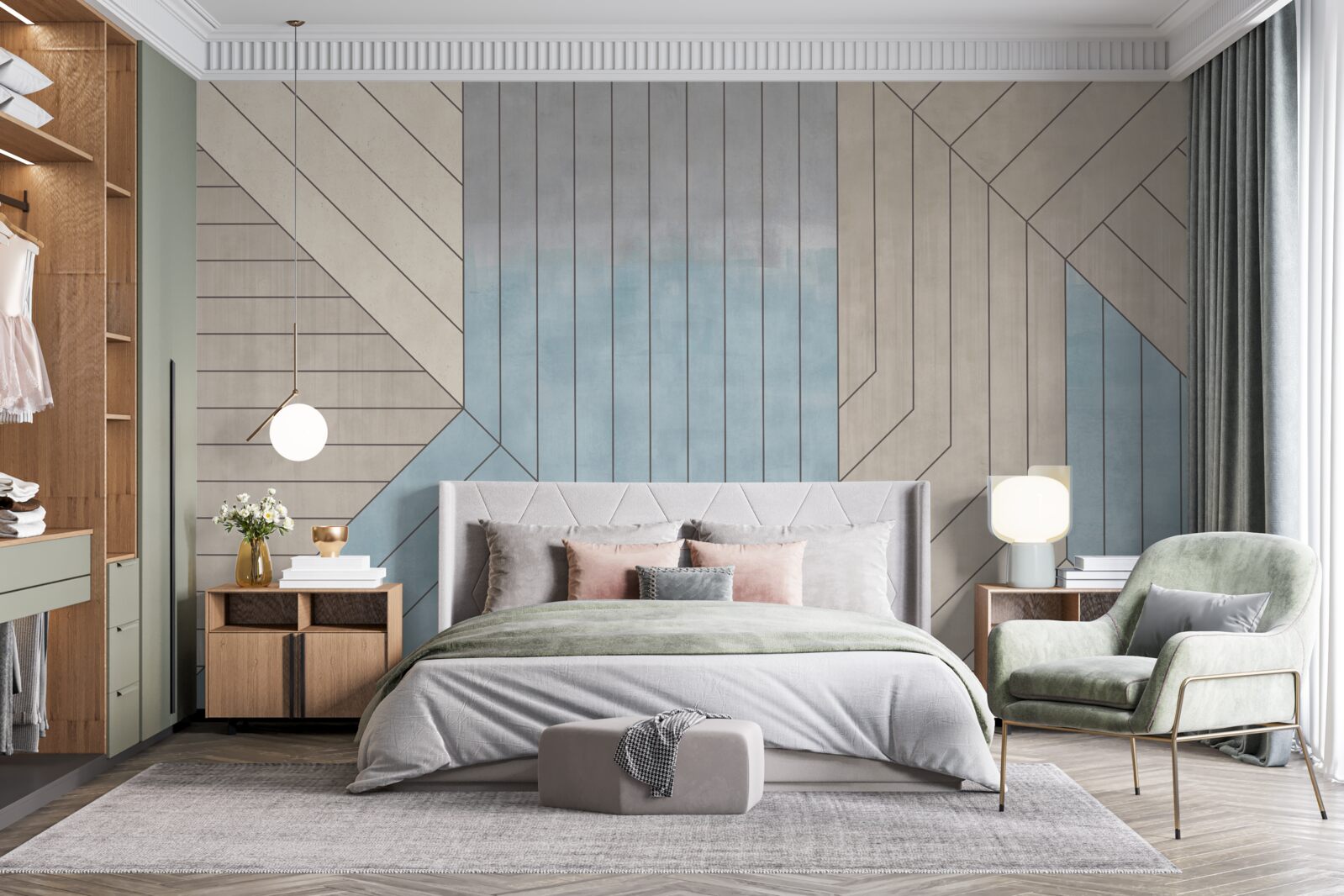 Fototapeta modrasté a rozmazané čiary