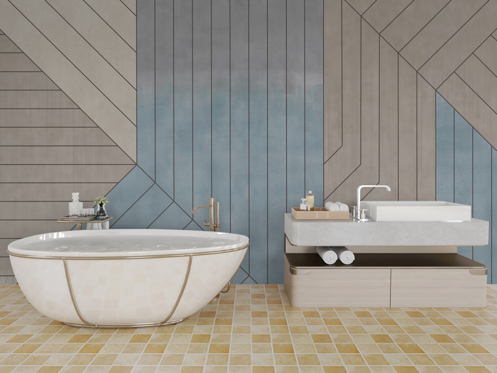 Fototapeta modrasté a rozmazané čiary