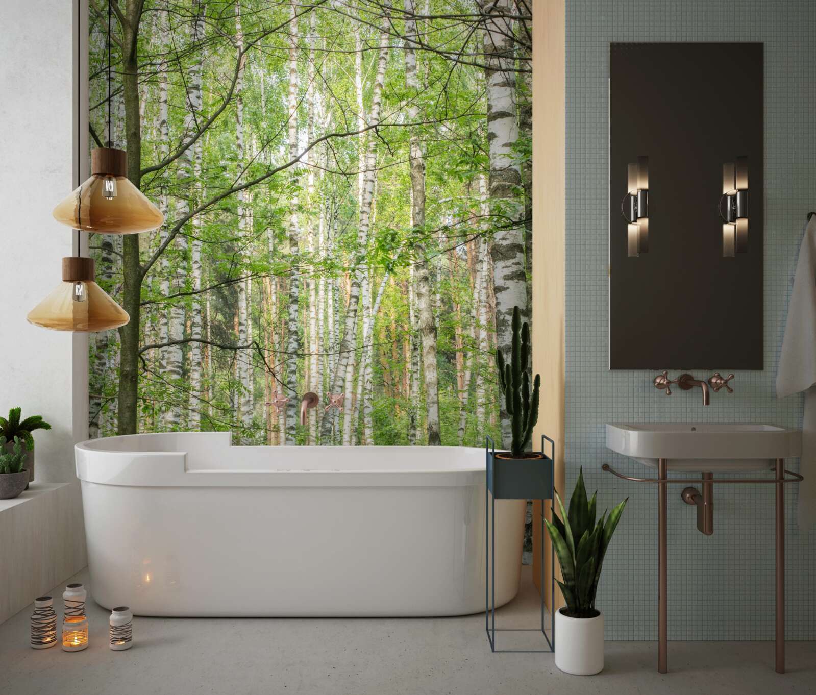 Fototapeta les husto pokrytý brezami