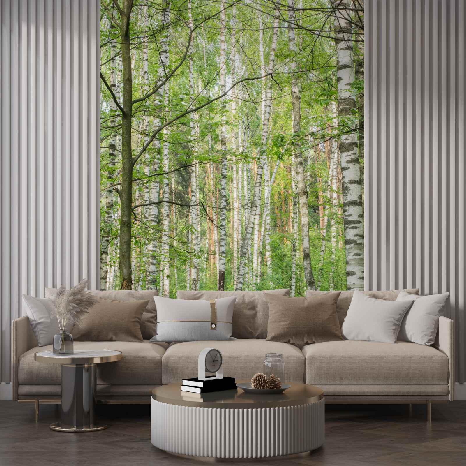 Fototapeta les husto pokrytý brezami