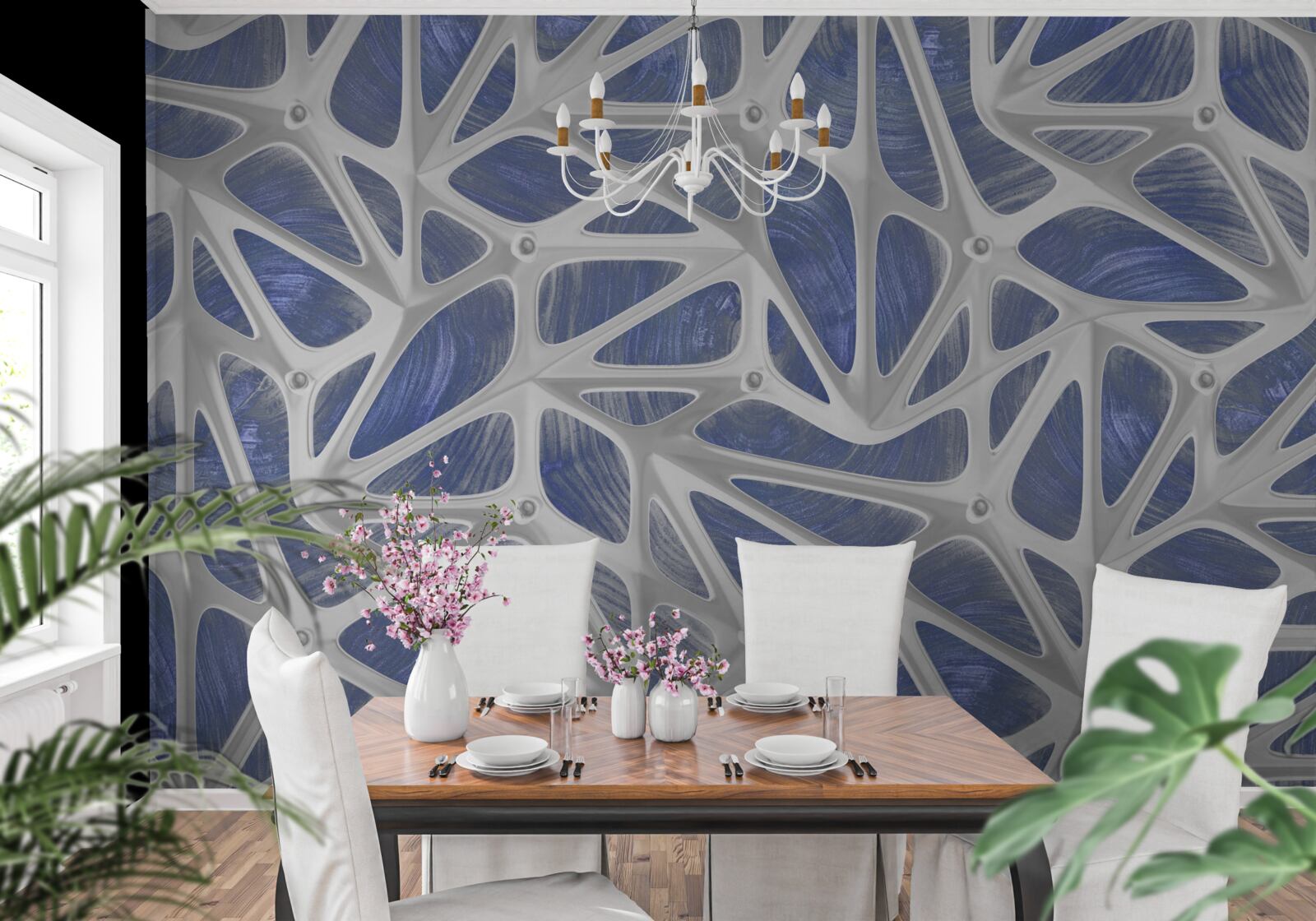 Fototapeta biele kučery na modrom pozadí