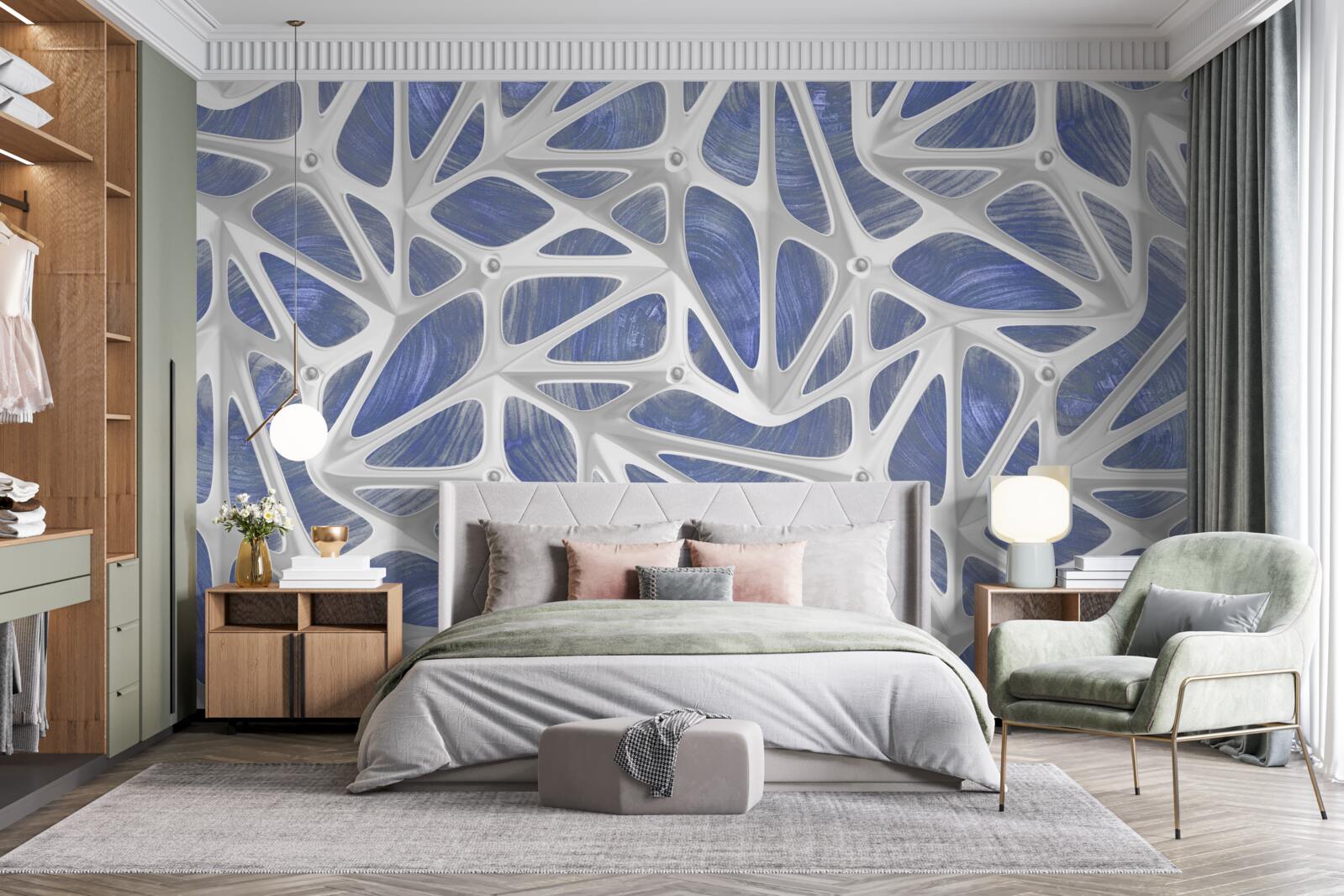 Fototapeta biele kučery na modrom pozadí