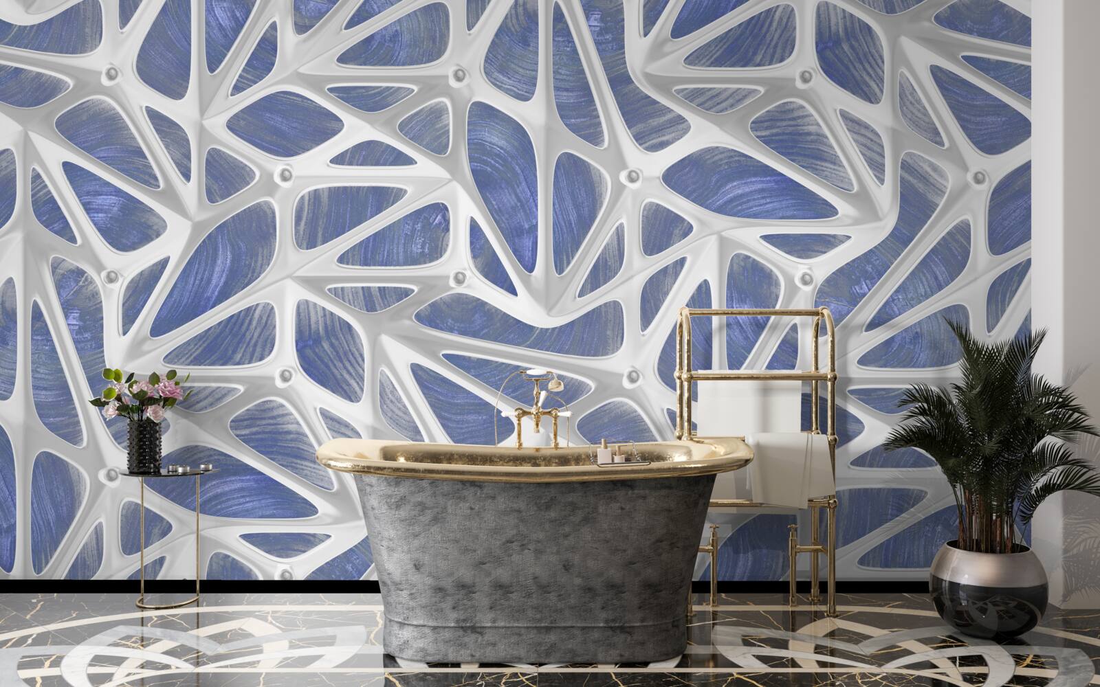 Fototapeta biele kučery na modrom pozadí