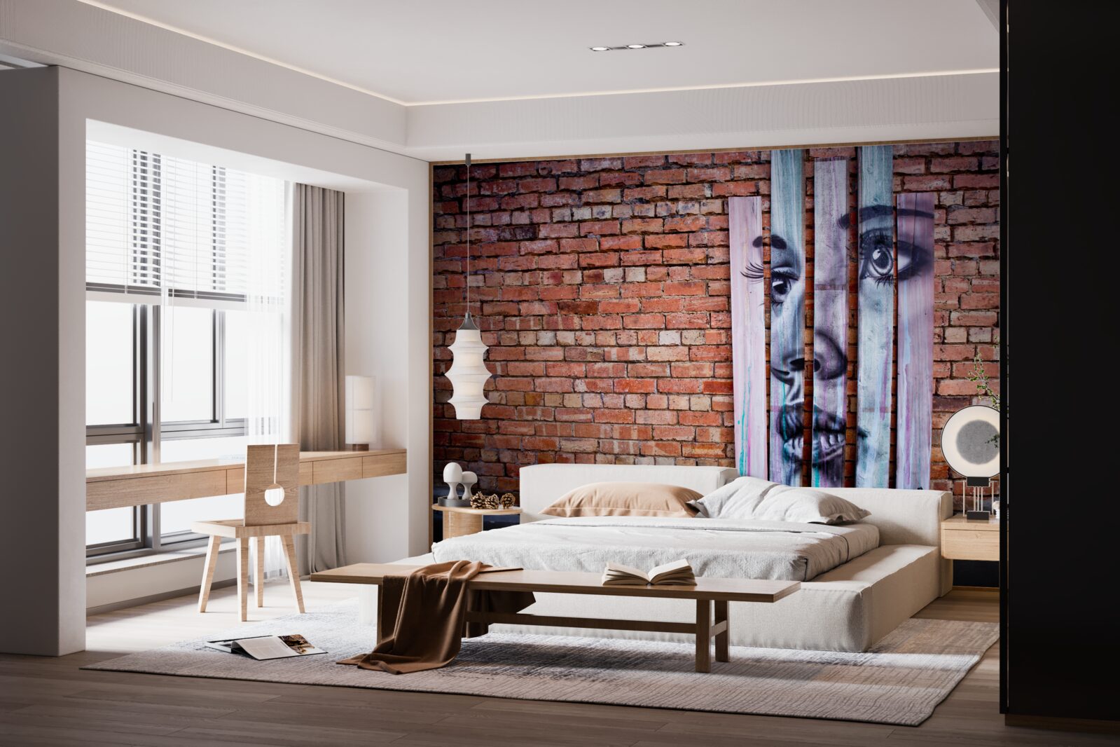 Fototapeta obraz ženy na šarlátovej tehlovej stene