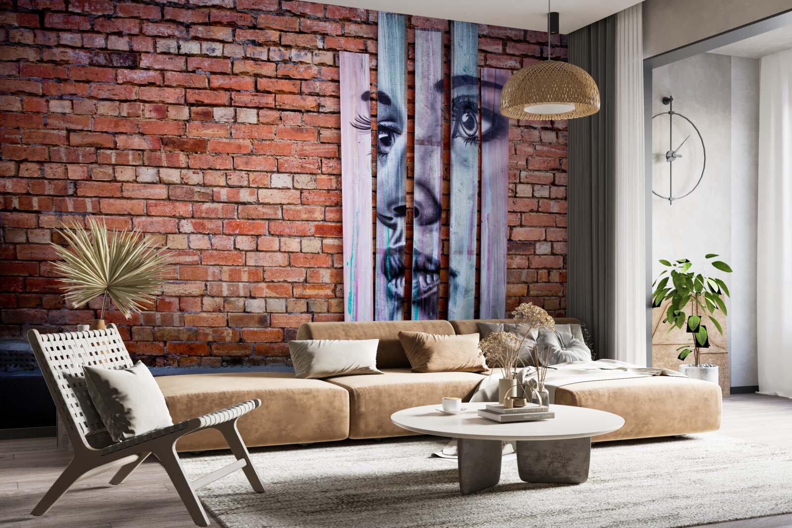 Fototapeta obraz ženy na šarlátovej tehlovej stene