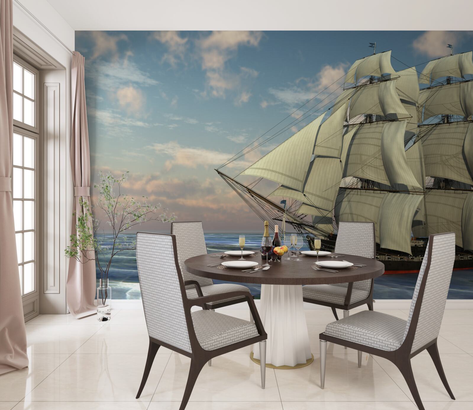 Fototapeta majestátna a pôvabná loď pod plachtami na vode