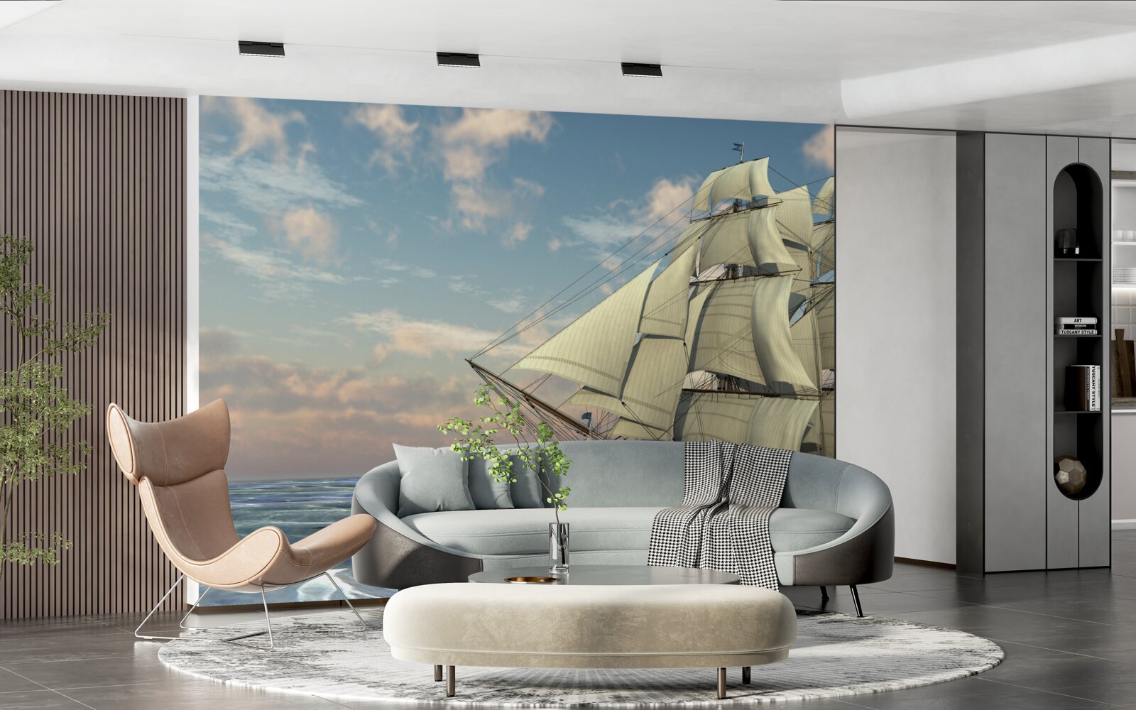 Fototapeta majestátna a pôvabná loď pod plachtami na vode