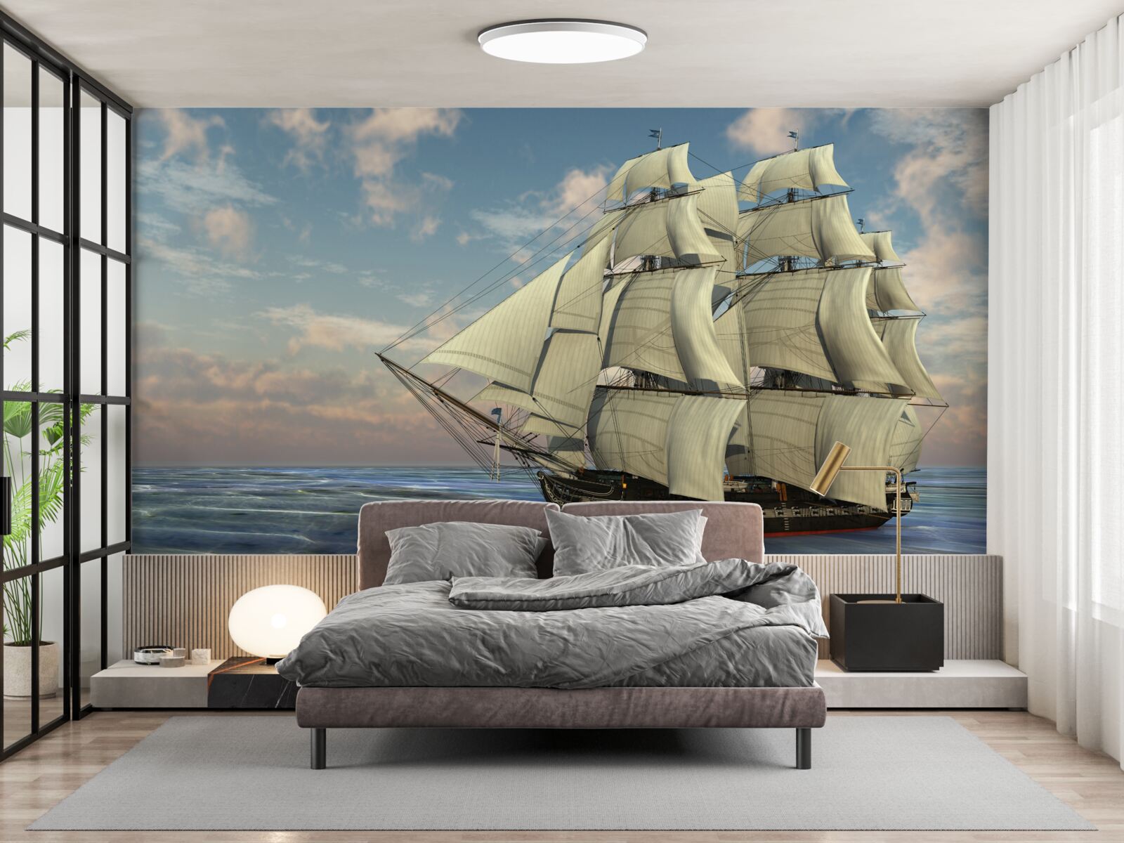 Fototapeta majestátna a pôvabná loď pod plachtami na vode