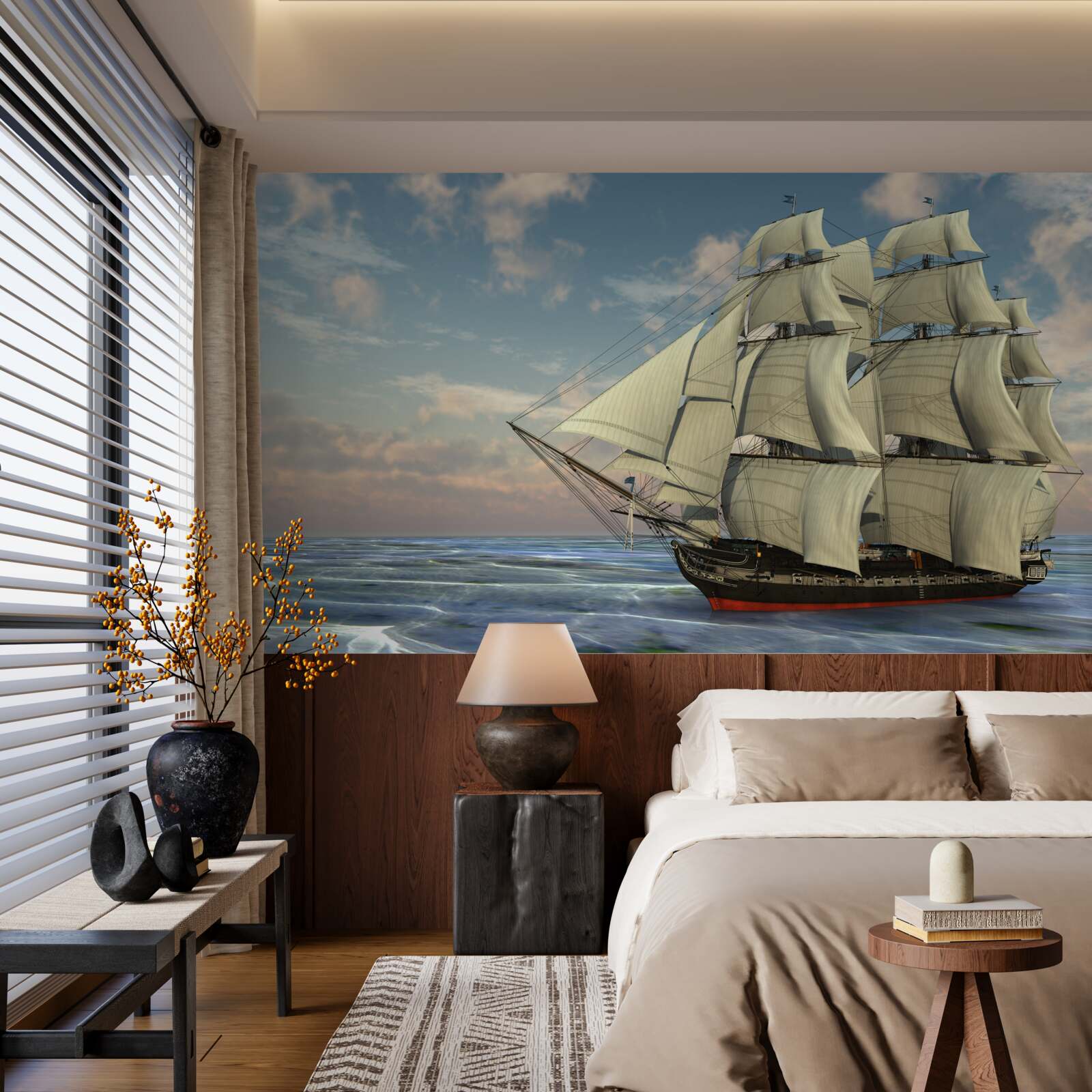 Fototapeta majestátna a pôvabná loď pod plachtami na vode