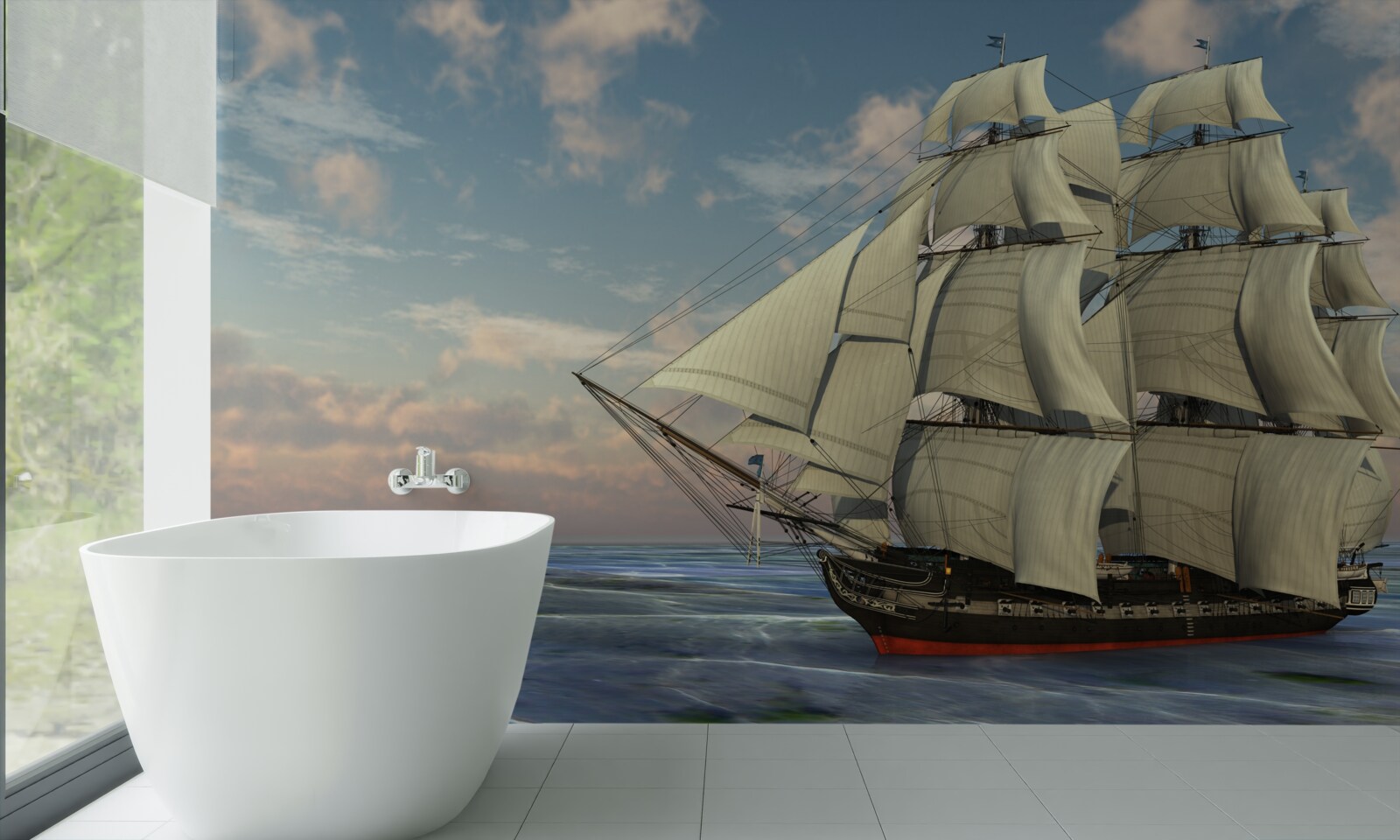 Fototapeta majestátna a pôvabná loď pod plachtami na vode