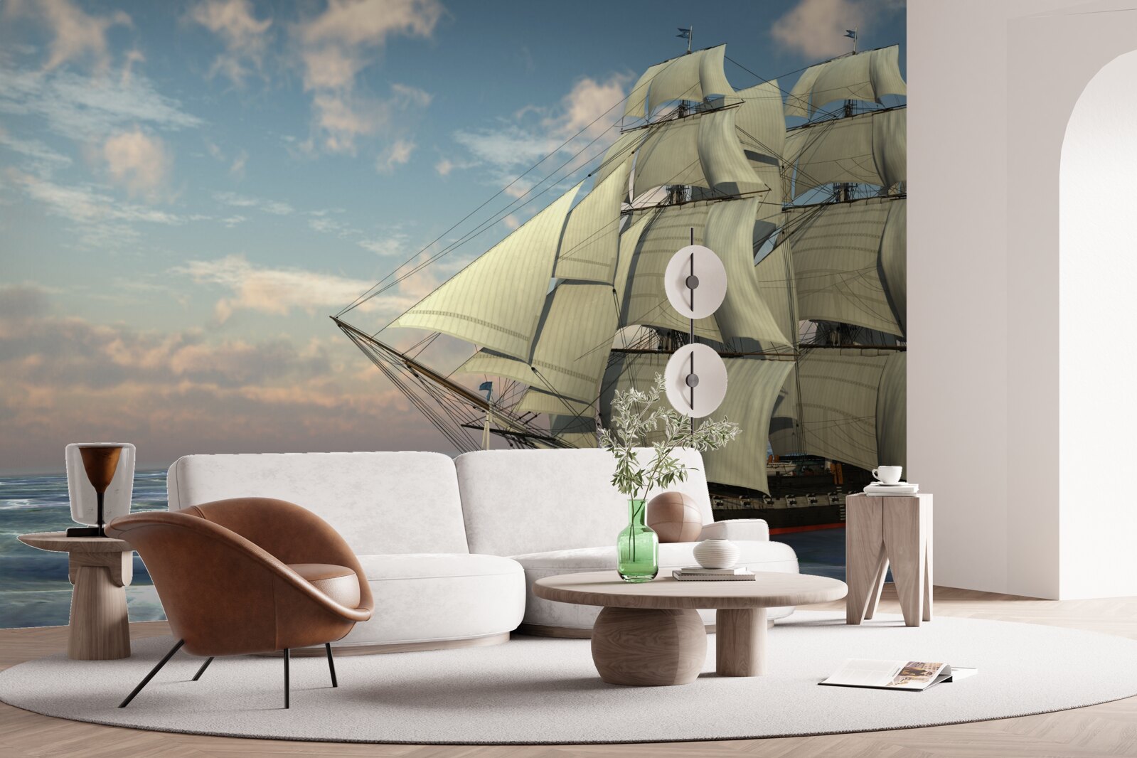 Fototapeta majestátna a pôvabná loď pod plachtami na vode