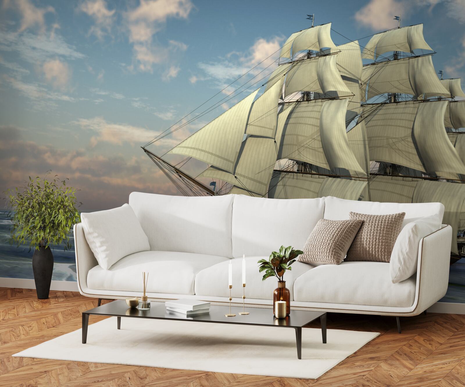 Fototapeta majestátna a pôvabná loď pod plachtami na vode