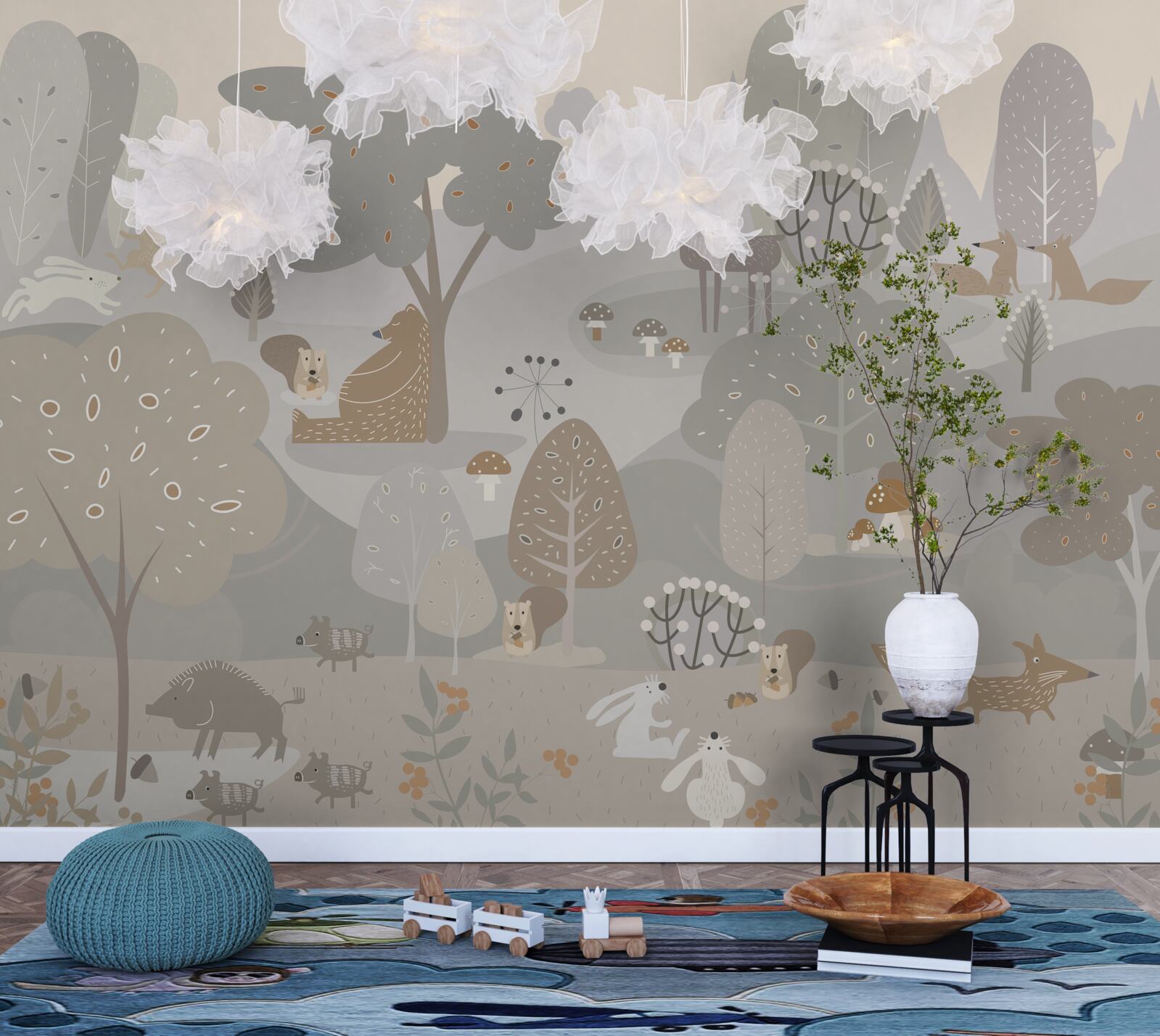 Fototapeta čarovný les s roztomilými zvieratkami