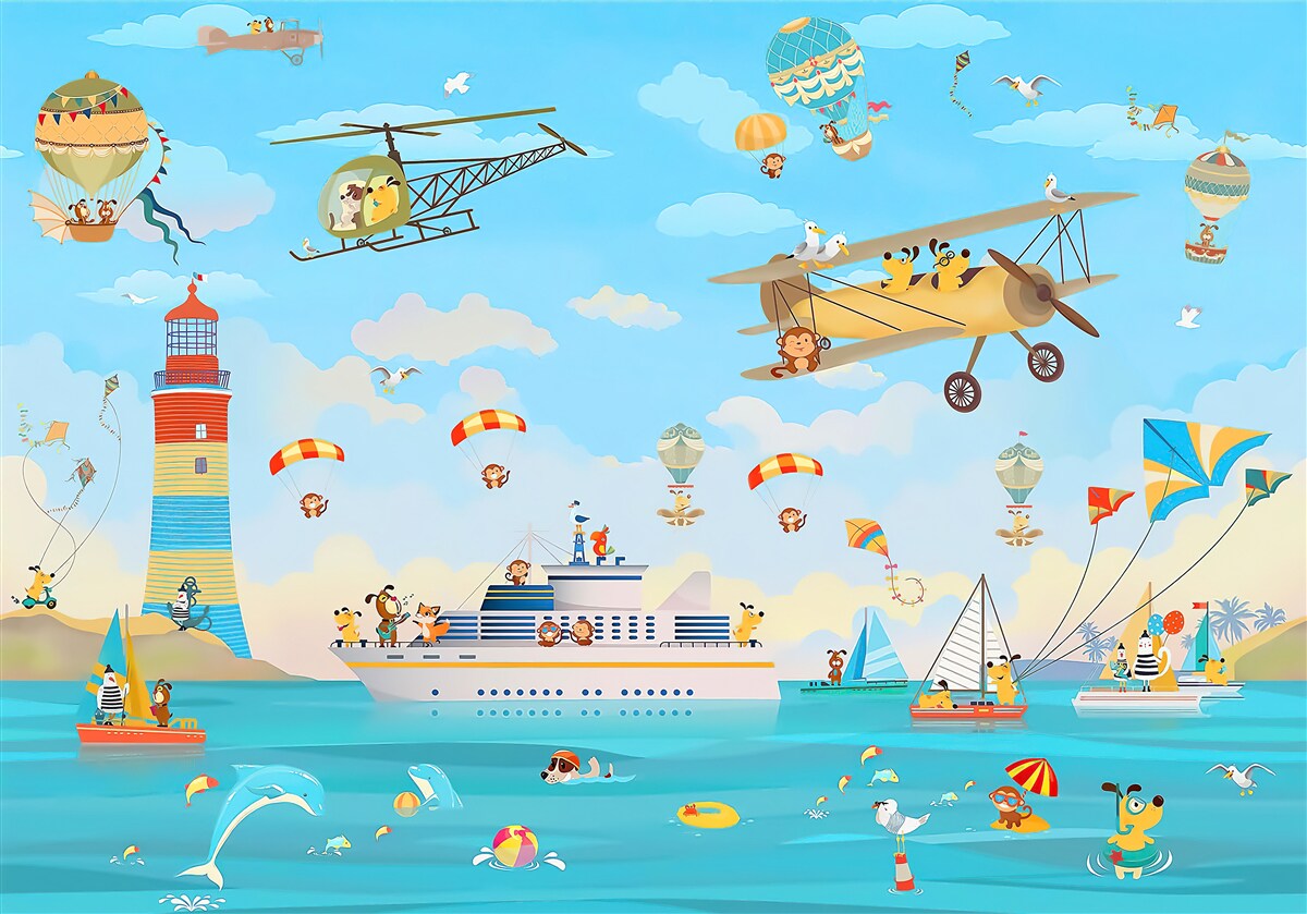 Fototapeta rôzne prostriedky leteckej a vodnej dopravy