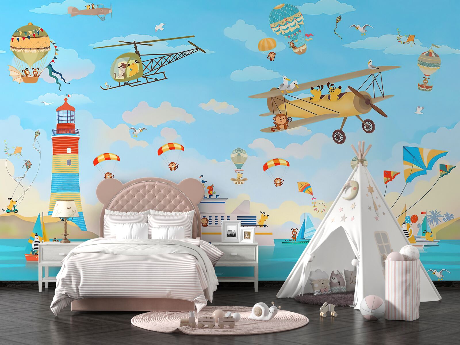 Fototapeta rôzne prostriedky leteckej a vodnej dopravy