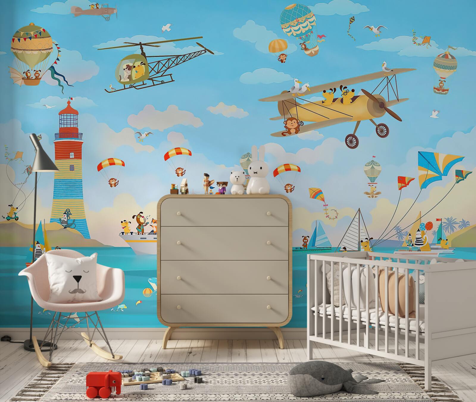 Fototapeta rôzne prostriedky leteckej a vodnej dopravy