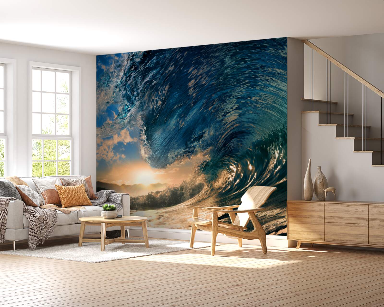 Fototapeta obrovská vlna na pozadí zapadajúceho slnka