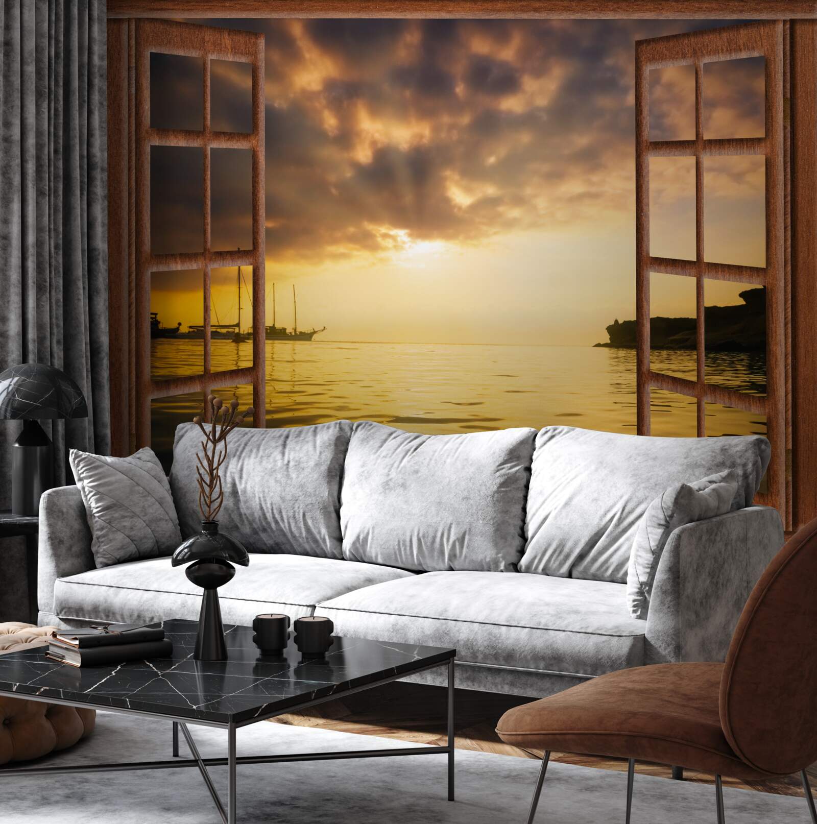 Fototapeta nádherná krajina za oknom