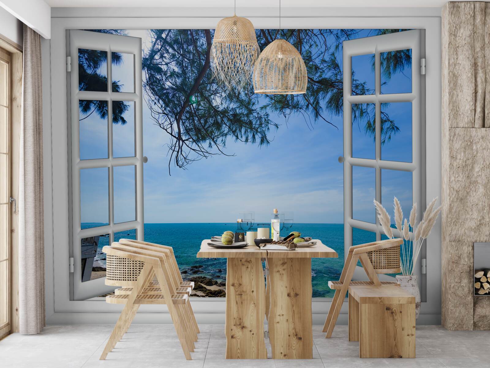 Fototapeta okno, z ktorého môžete vidieť modré more