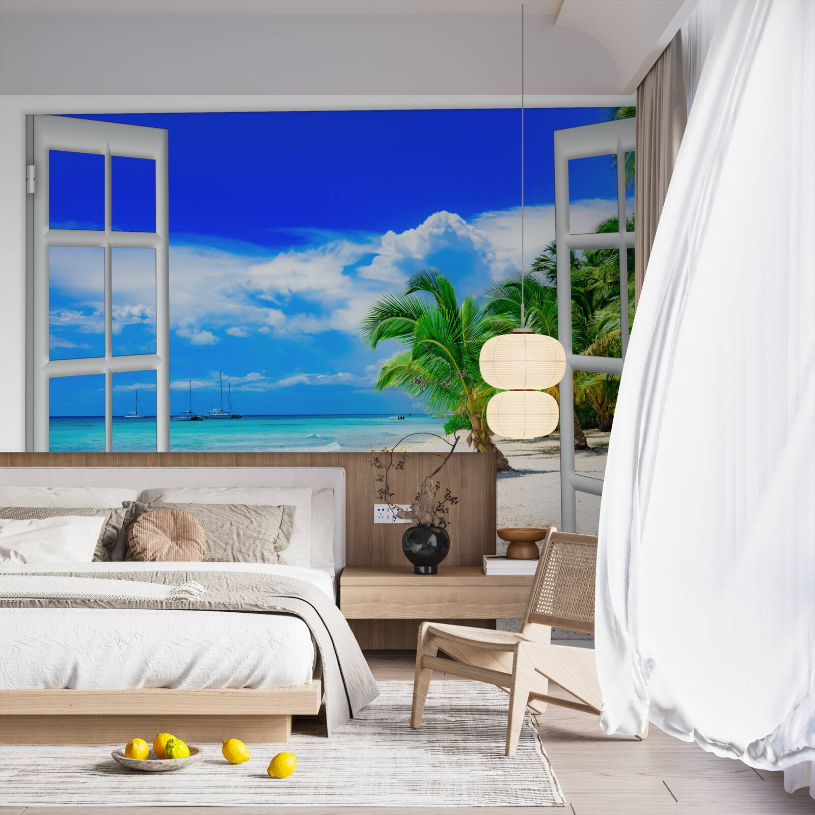 Fototapeta okno s výhľadom na piesočnaté pobrežie