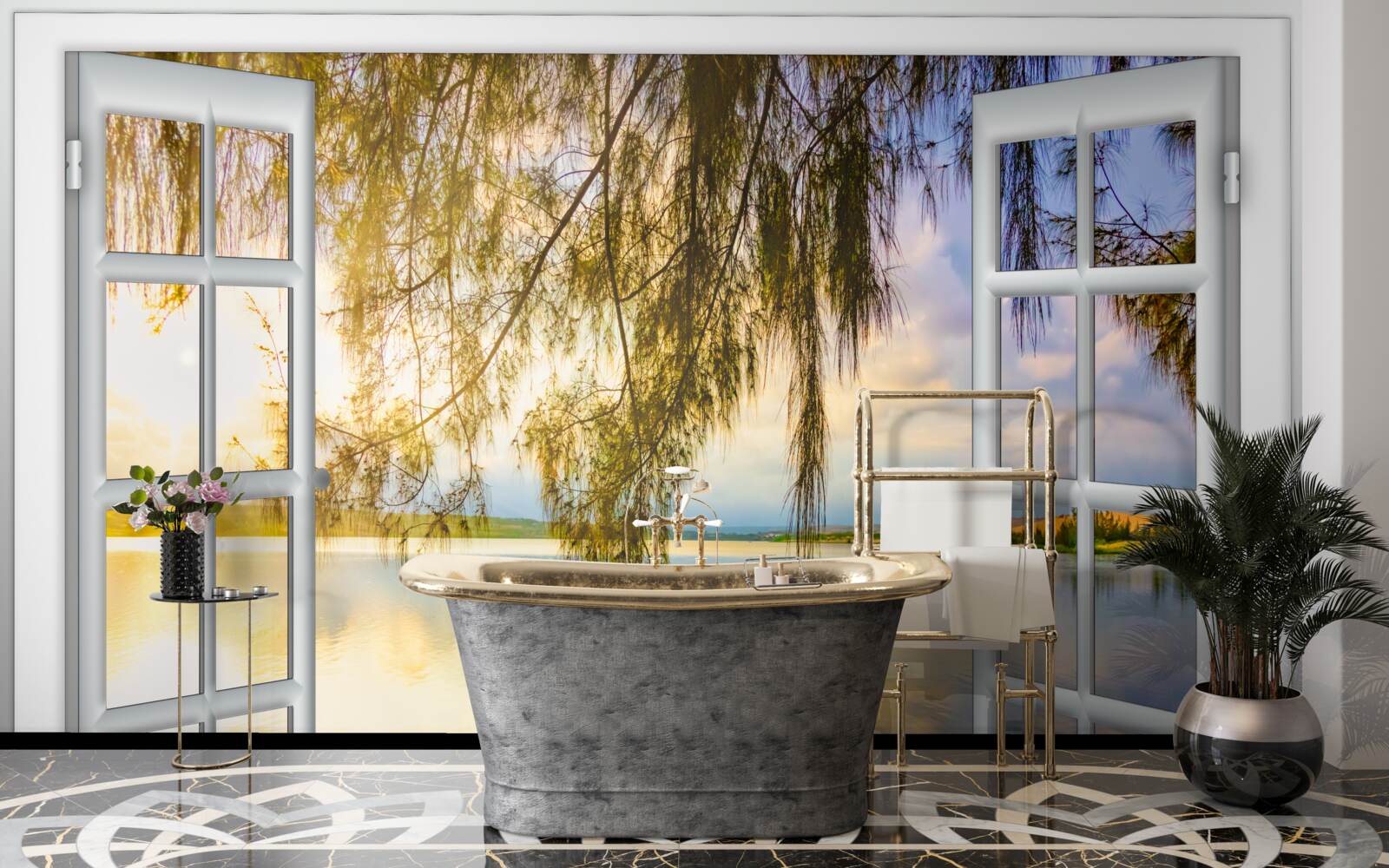 Fototapeta pohľad na vodu z okna