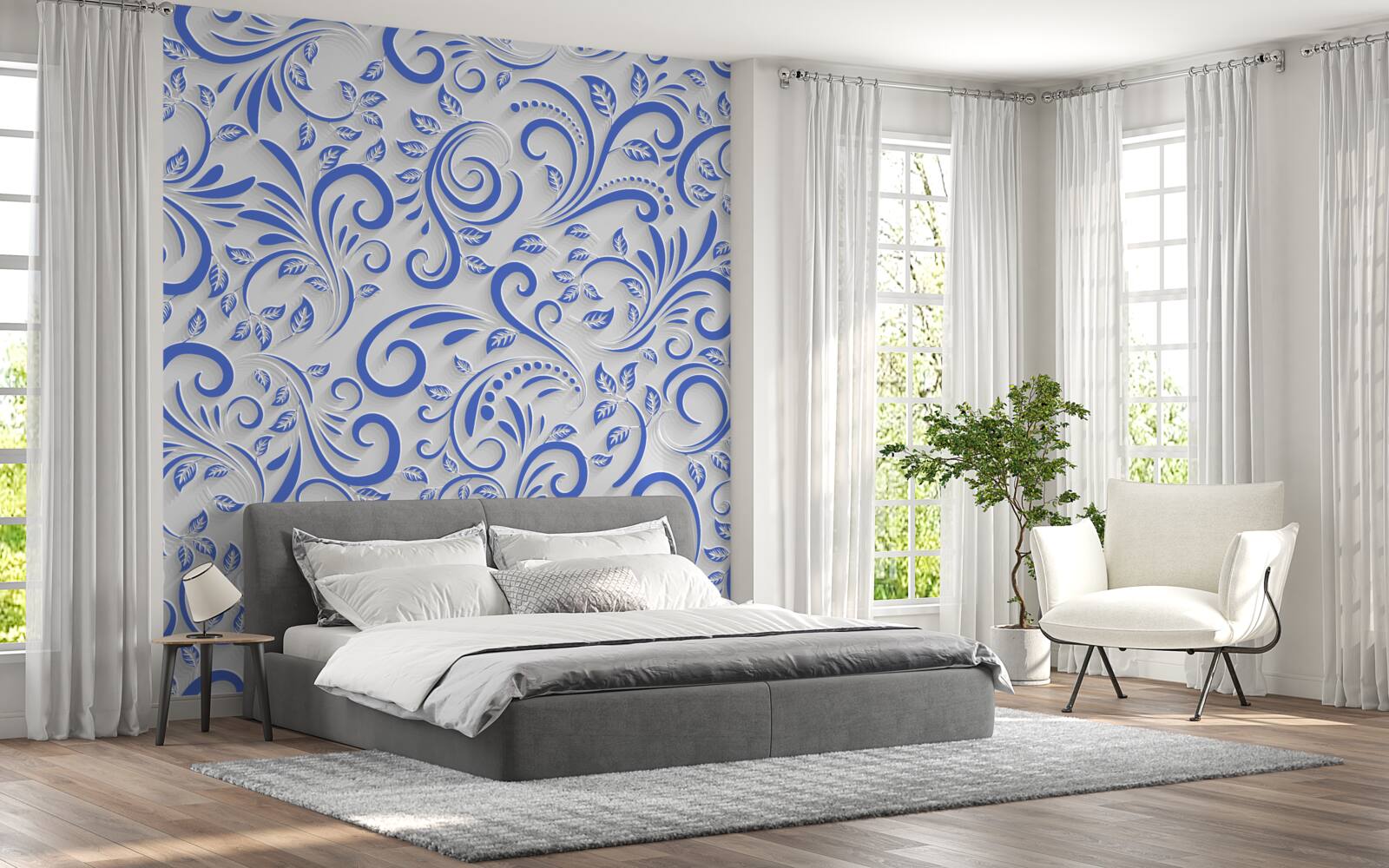 Fototapeta biele pozadie s modrými vírmi