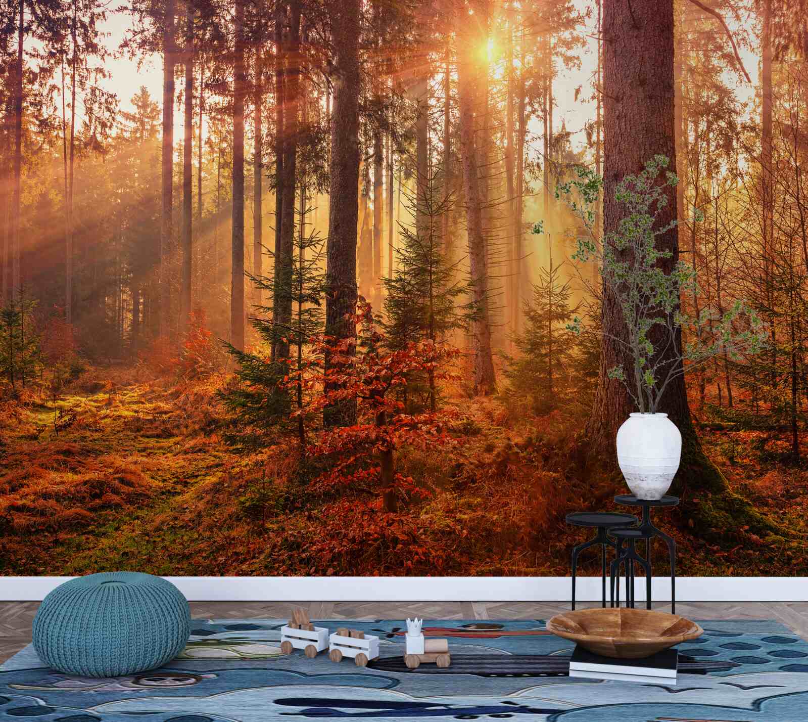 Fototapeta les na jeseň osvetlený slnečnými lúčmi