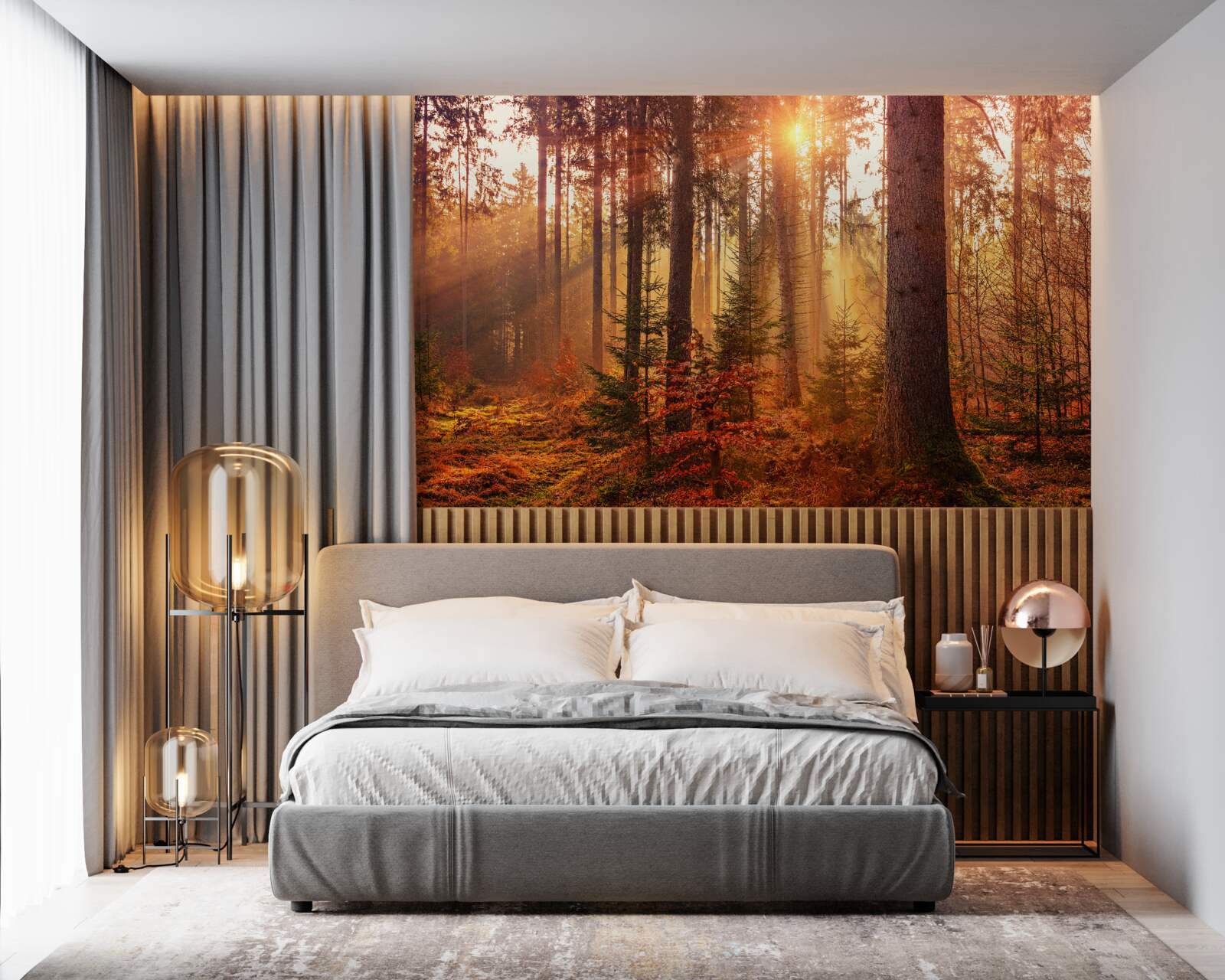 Fototapeta les na jeseň osvetlený slnečnými lúčmi