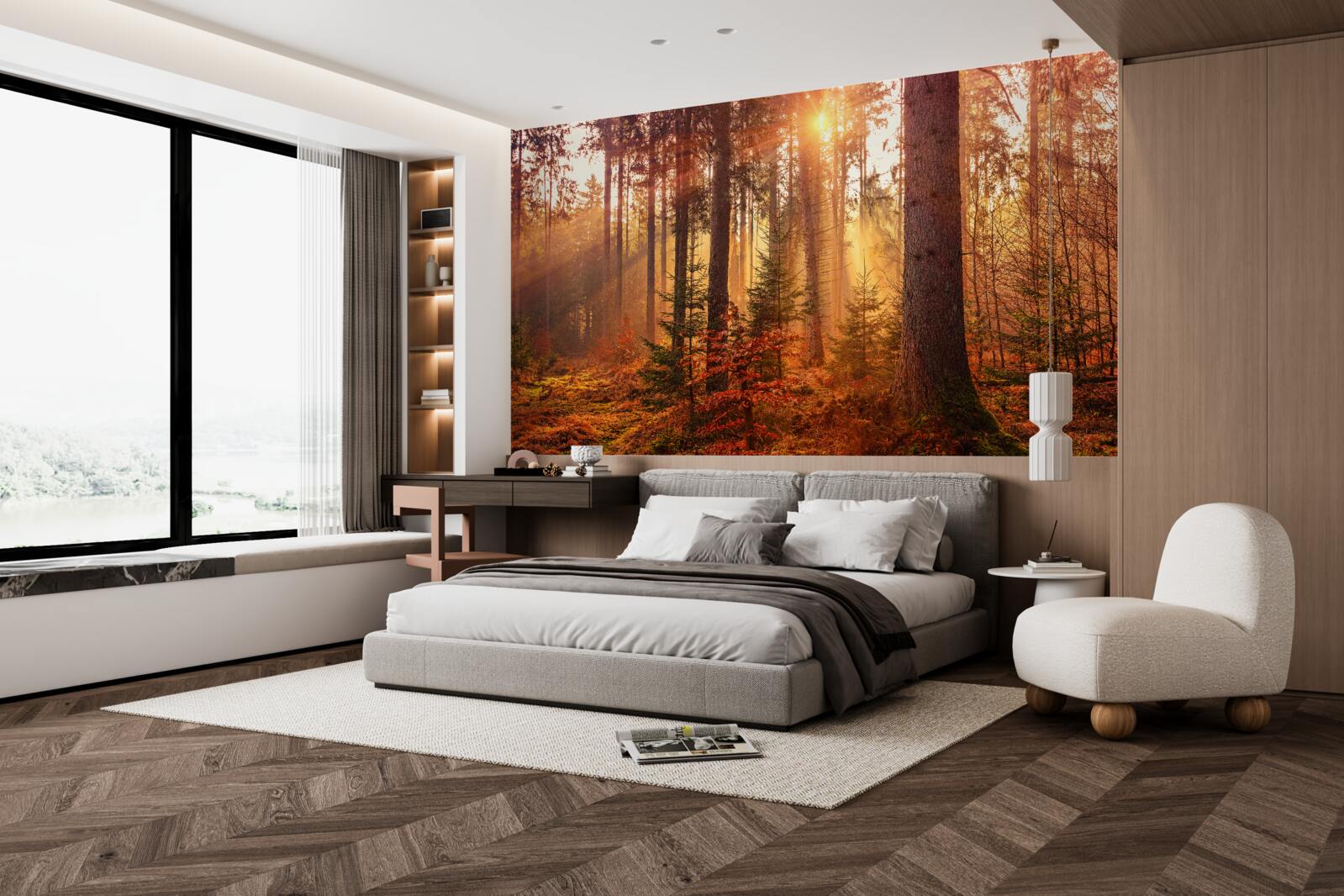 Fototapeta les na jeseň osvetlený slnečnými lúčmi