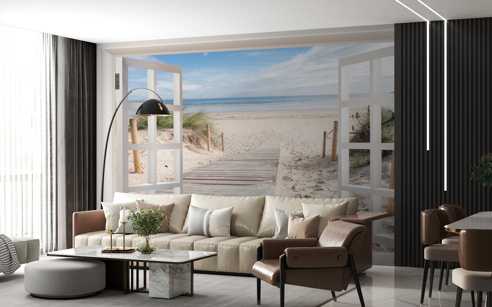 Fototapeta otvorené okno s výhľadom na pláž a oceán