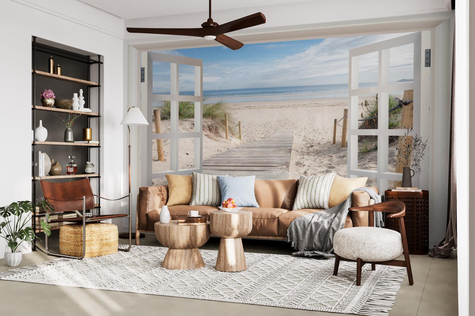 Fototapeta otvorené okno s výhľadom na pláž a oceán