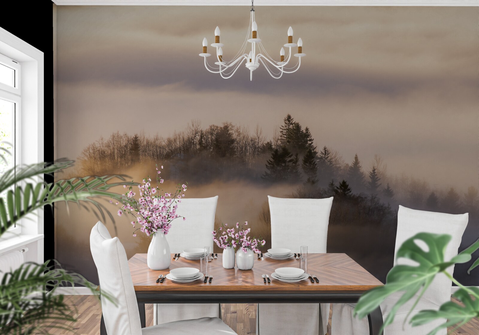 Fototapeta hustá hmla medzi stromami