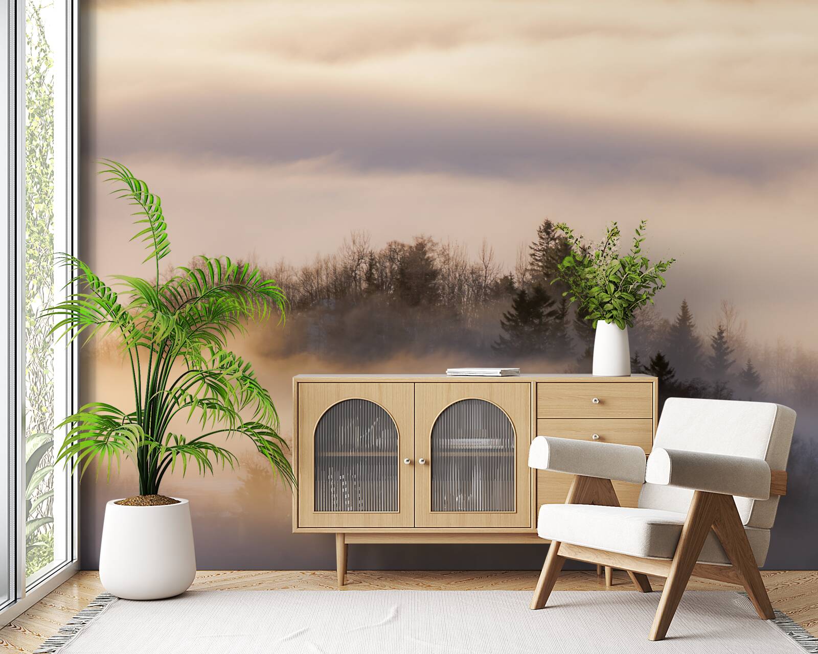 Fototapeta hustá hmla medzi stromami