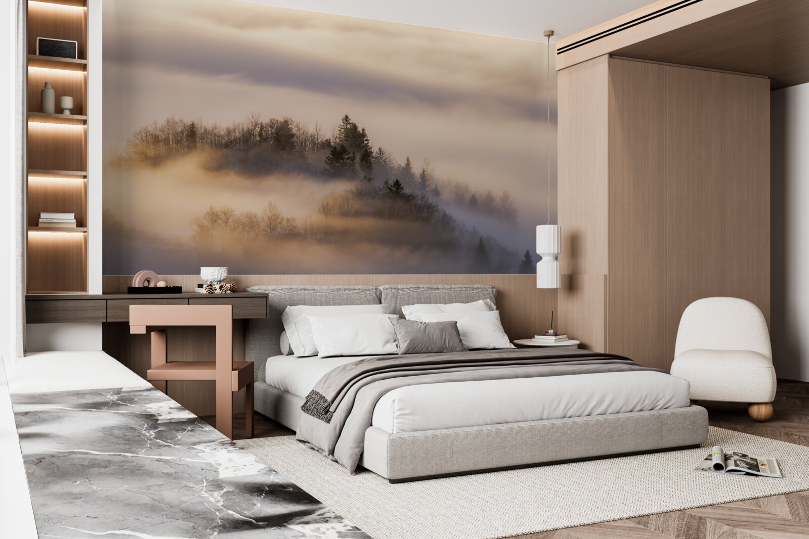 Fototapeta hustá hmla medzi stromami