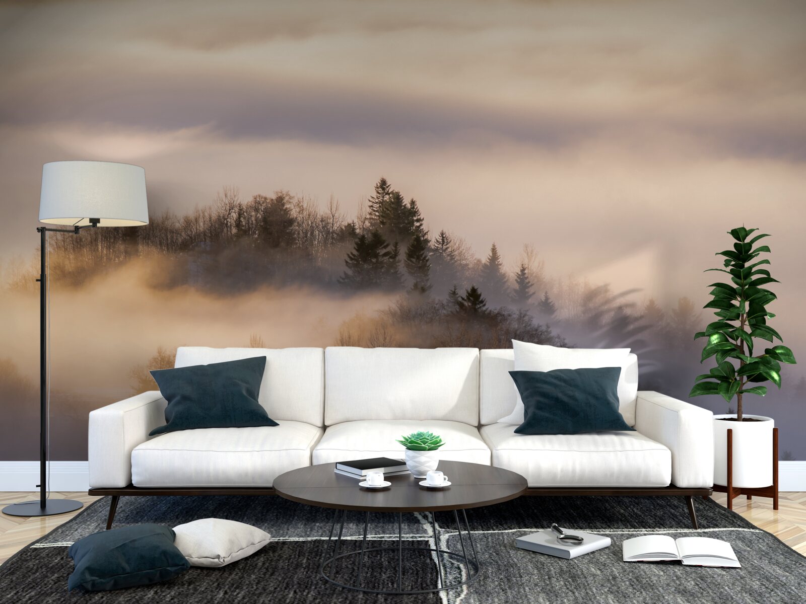 Fototapeta hustá hmla medzi stromami