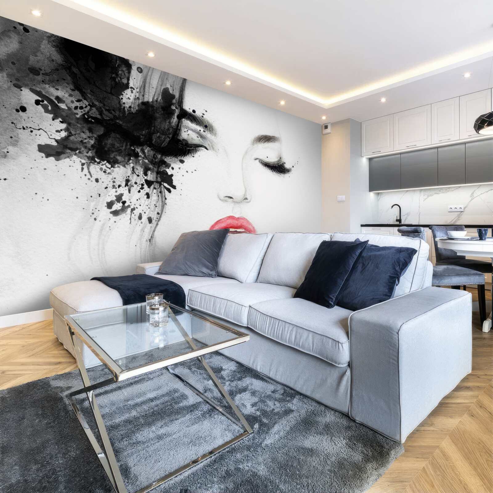 Fototapeta obraz dievčaťa so zatvorenými očami a jasne červenými perami