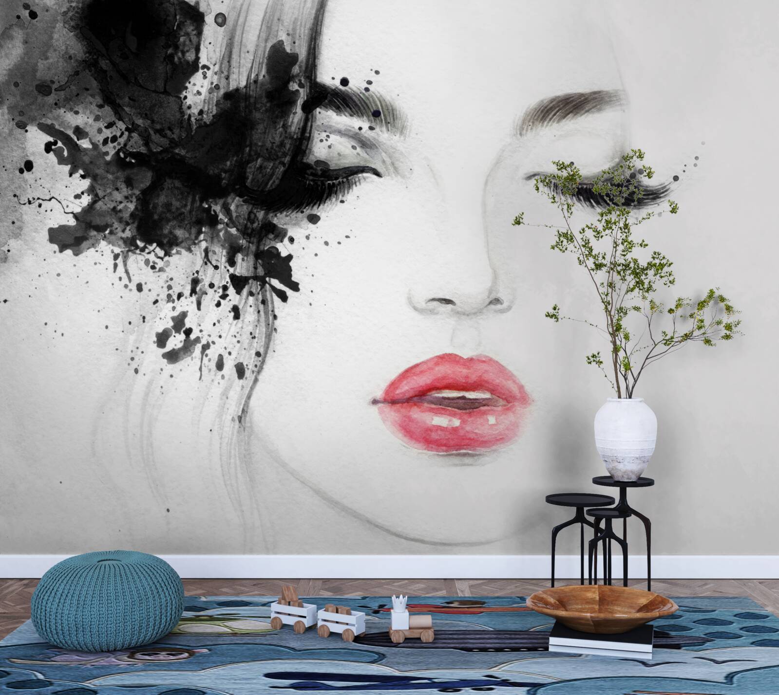 Fototapeta obraz dievčaťa so zatvorenými očami a jasne červenými perami