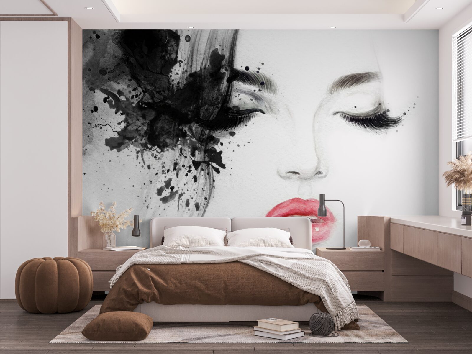 Fototapeta obraz dievčaťa so zatvorenými očami a jasne červenými perami