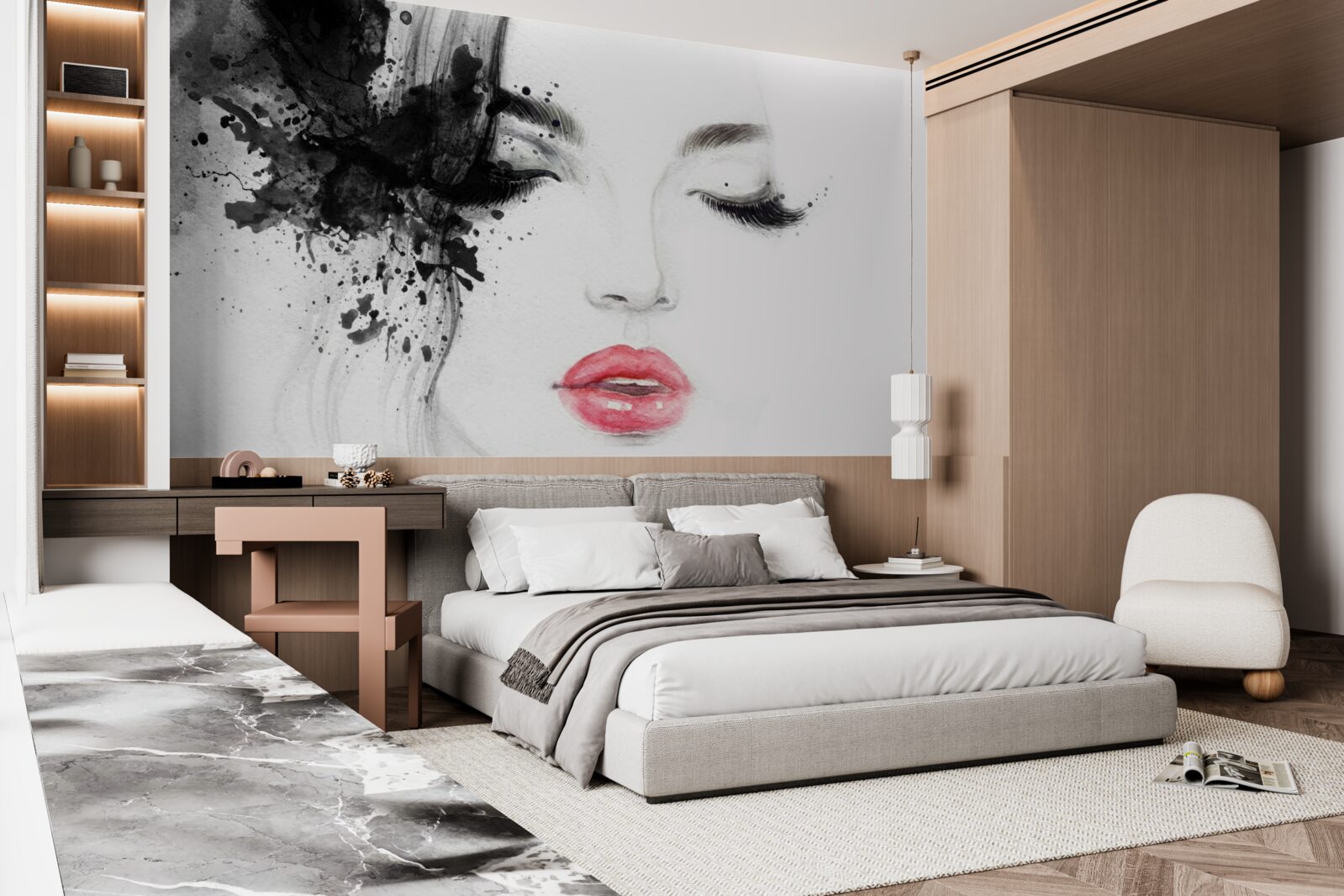 Fototapeta obraz dievčaťa so zatvorenými očami a jasne červenými perami