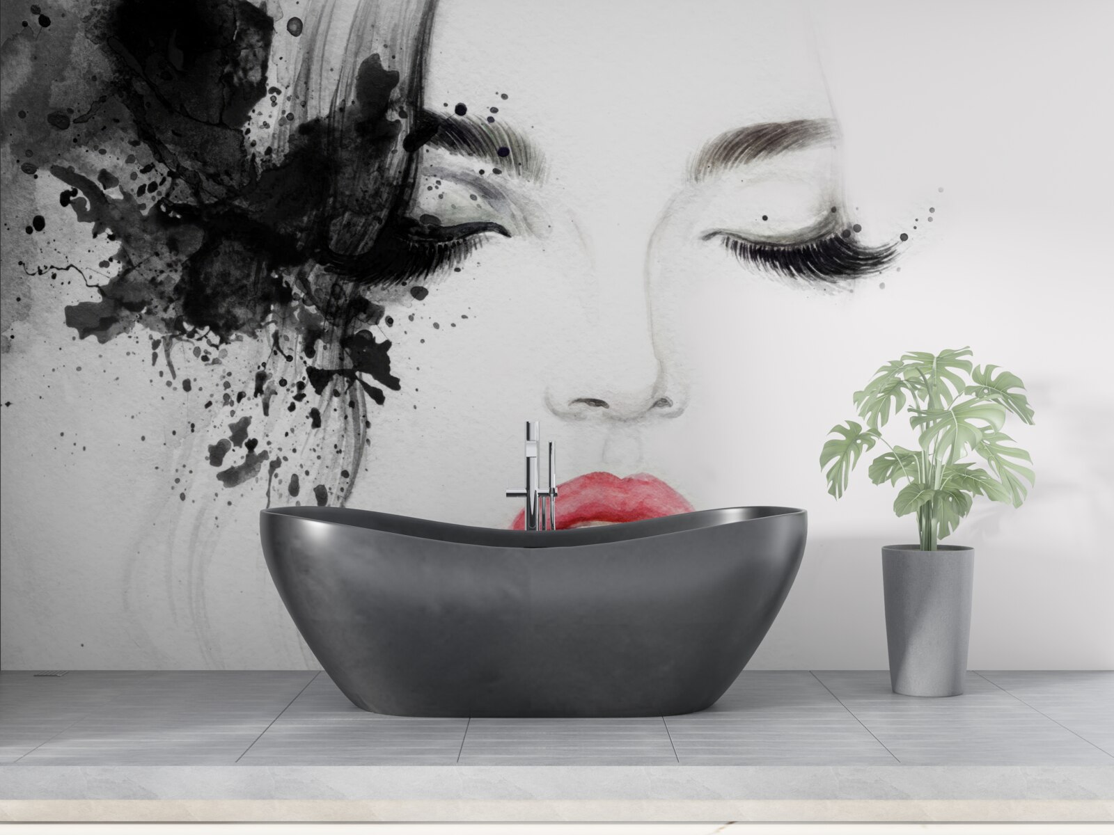 Fototapeta obraz dievčaťa so zatvorenými očami a jasne červenými perami