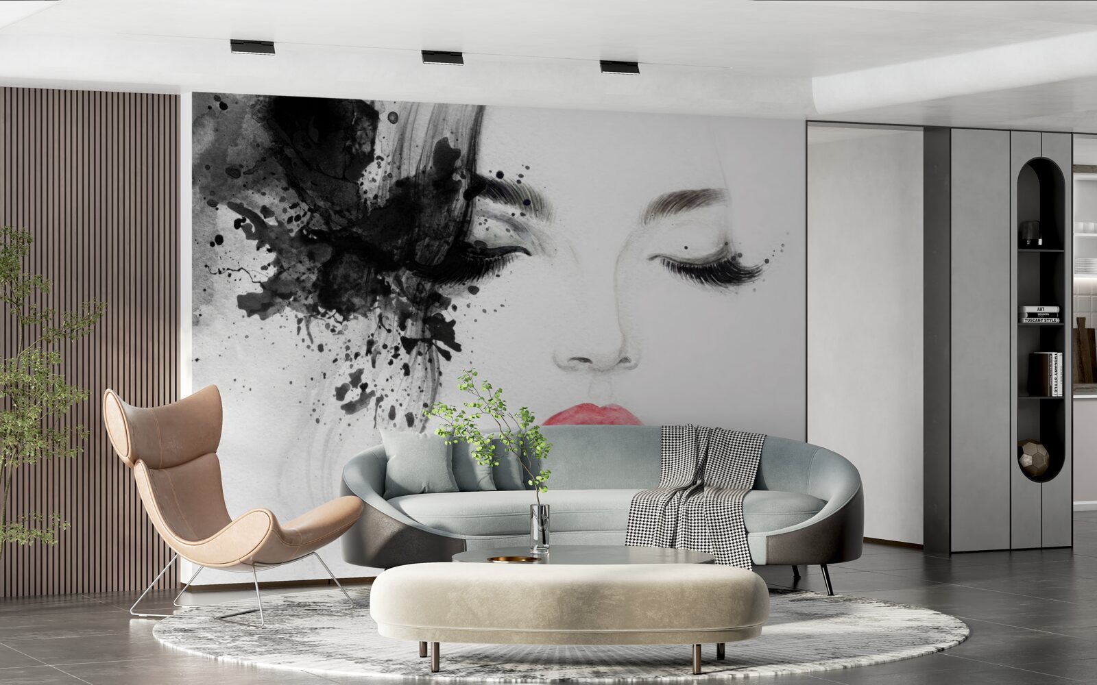 Fototapeta obraz dievčaťa so zatvorenými očami a jasne červenými perami